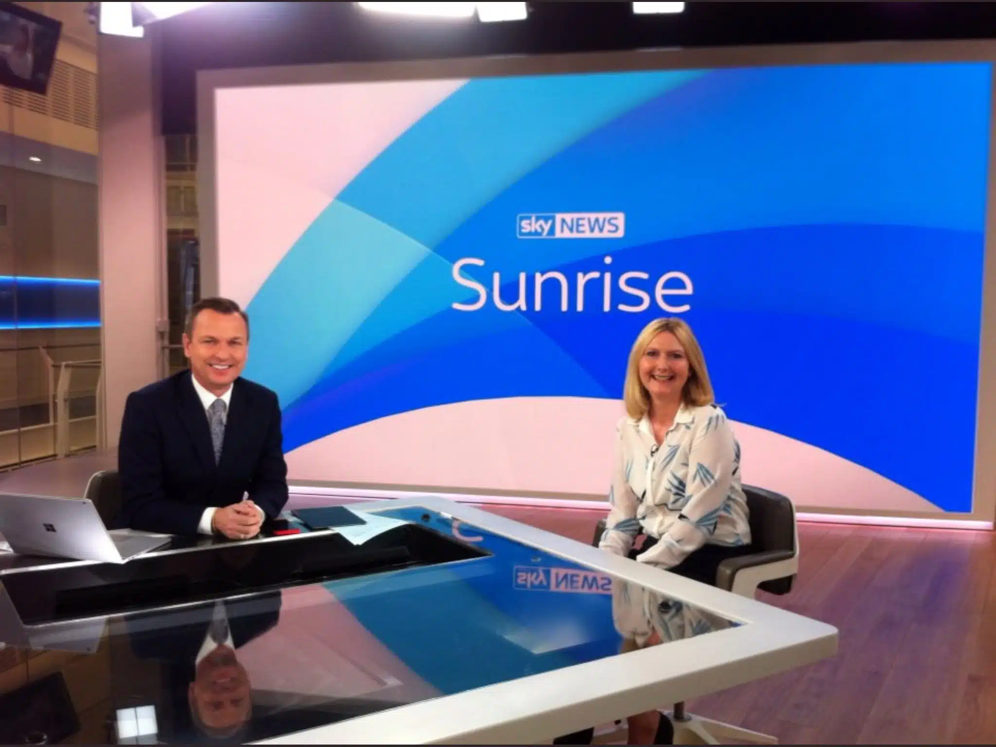 Sue Hayward on the set of Sky Sunrise