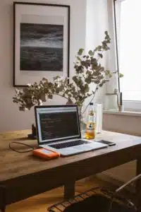 a working from home photo of desk and computer