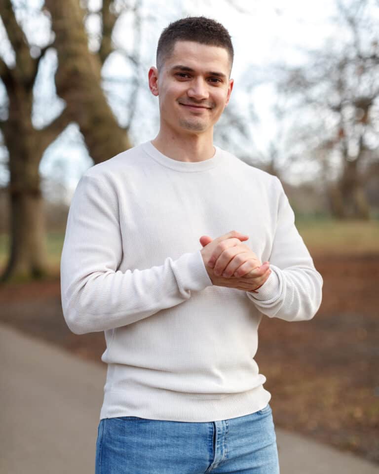 Tobias Lynes looking at camera