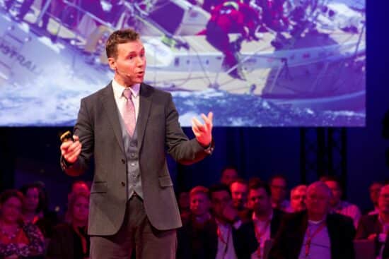 Corporate speaker Brendan Hall delivering a presentation