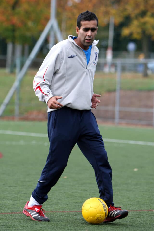 Aj Ahmed playing blind football