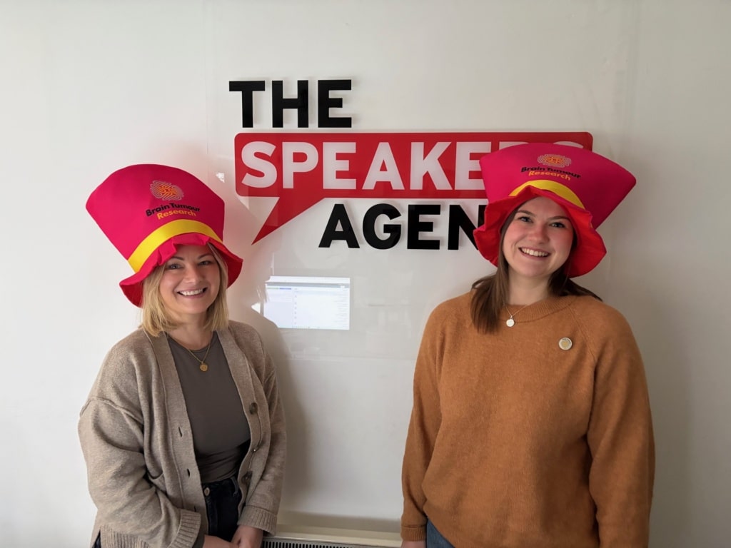holly and harriet, eployees of the speakers agency, wearing hats for Brain Tumour Research's Wear a Hat day!